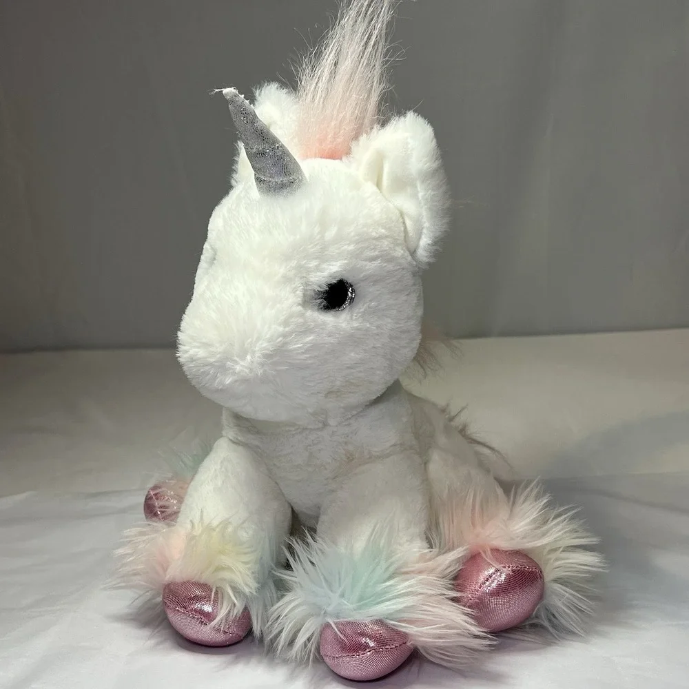 Aurora World Plush Stuffed White Pink Teal Fluffy Unicorn 